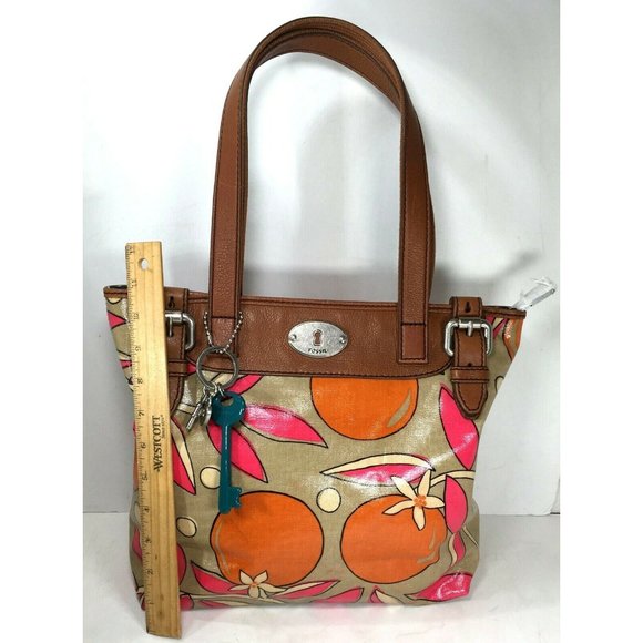 Fossil Multicolor Coated Canvas Orange Fruit Tote Shoulder Bag - Picture 6 of 12
